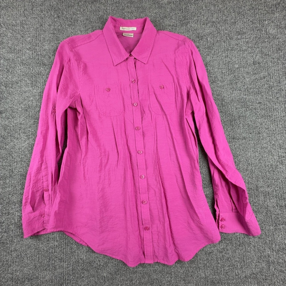Van Heusen Studio Shirt Womens M Pink Roll Tab Long Sleeve Casual Basic Top